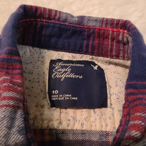 American Eagle Women's Flannel Shirt Size 10 Plaid 100% Cotton - Picture 3 of 4